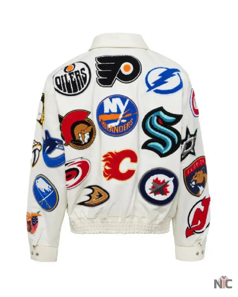 NHL White Collage Jeff Hamilton Leather Jacket