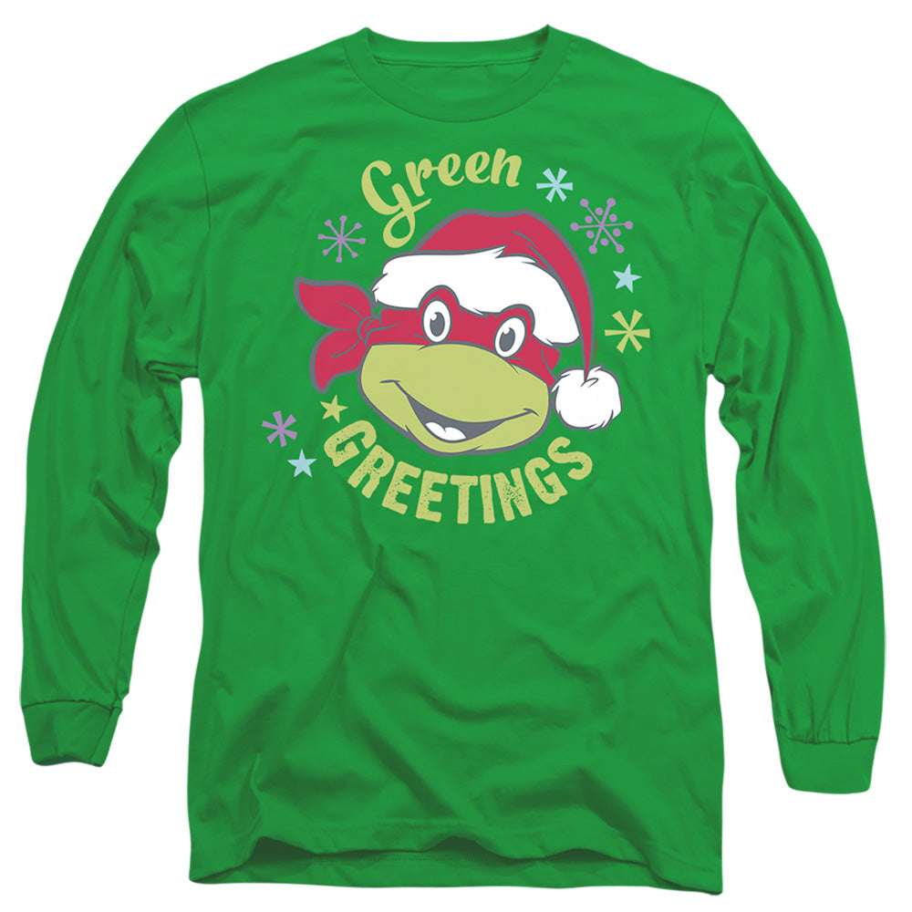 Teenage Mutant Ninja Turtles Green Greetings For Christmas Mens Long Sleeve Shirt Kelly Green Officially Licensed