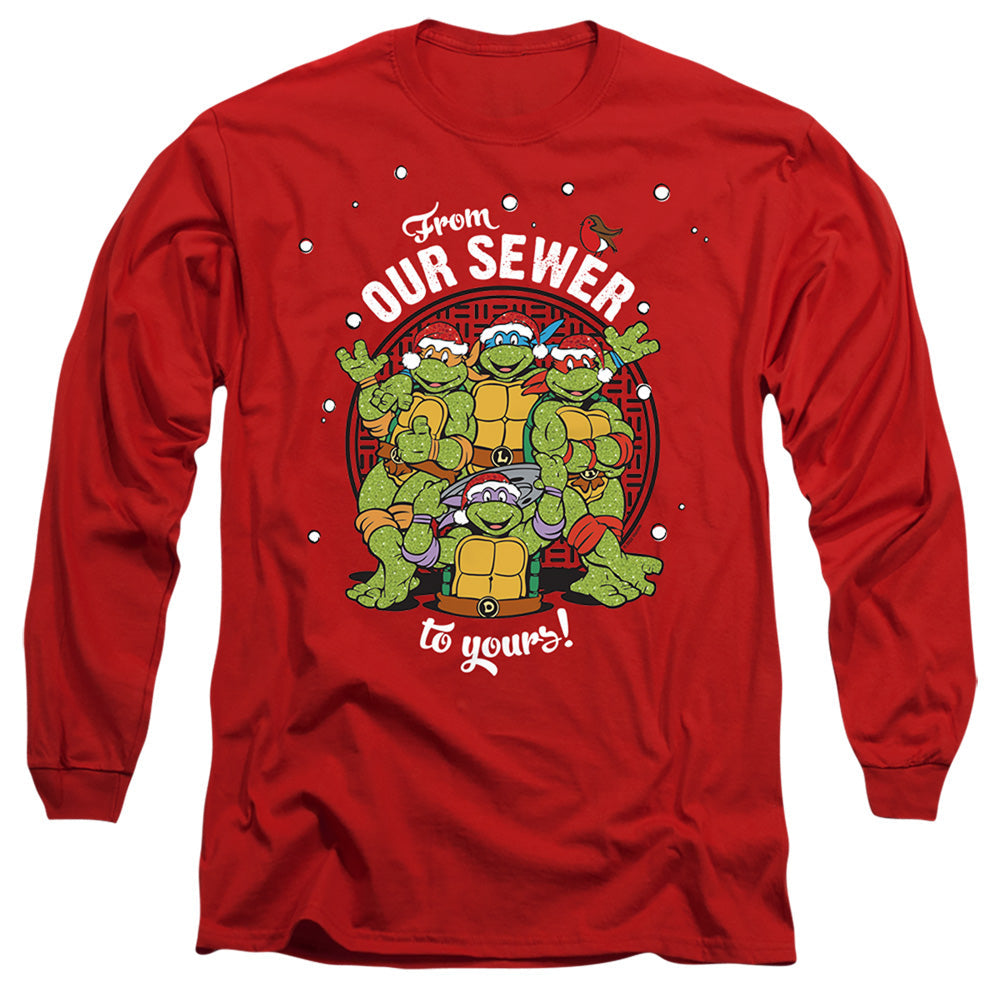Teenage Mutant Ninja Turtles Merry Christmas From Our Sewer Mens Long Sleeve Shirt Red Officially Licensed