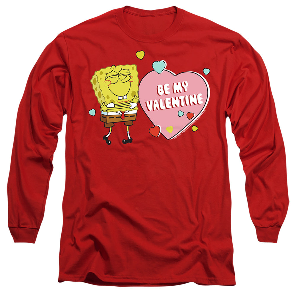 Spongebob Be My Valentine Mens Long Sleeve Shirt Red Officially Licensed