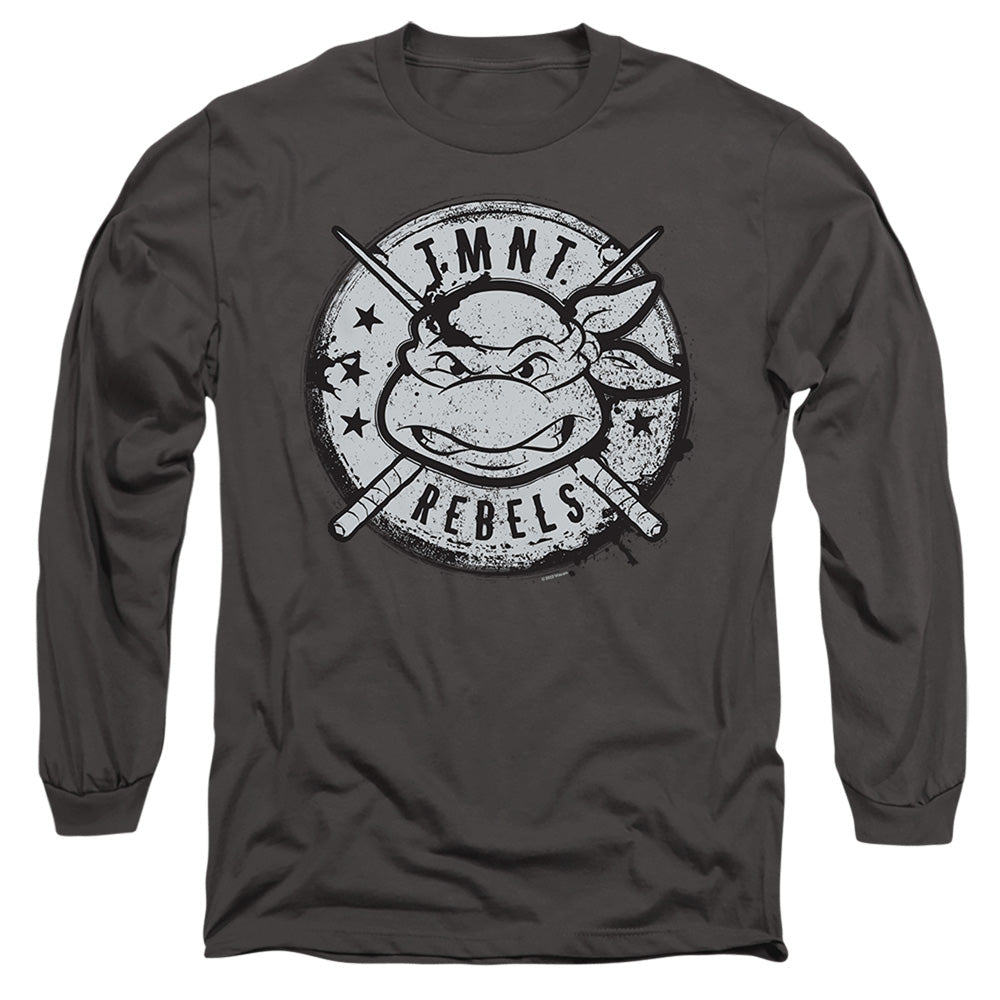 Tmnt Rebels Distressed Logo Mens Long Sleeve Shirt Charcoal Officially Licensed