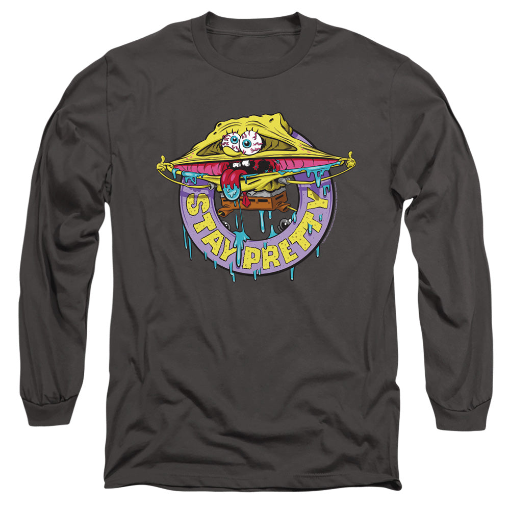 Spongebob Stay Pretty Mens Long Sleeve Shirt Charcoal Officially Licensed
