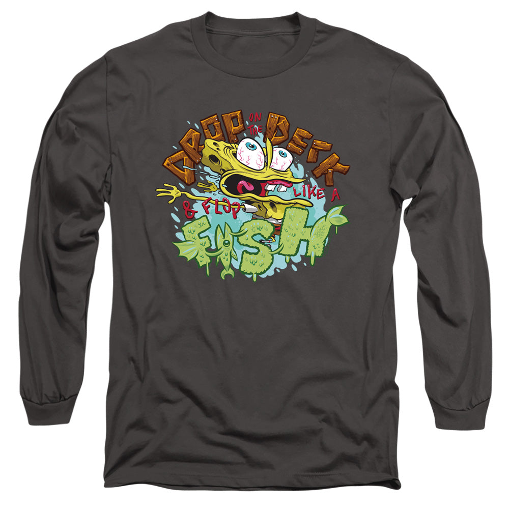 Spongebob Drop And Flop Mens Long Sleeve Shirt Charcoal Officially Licensed