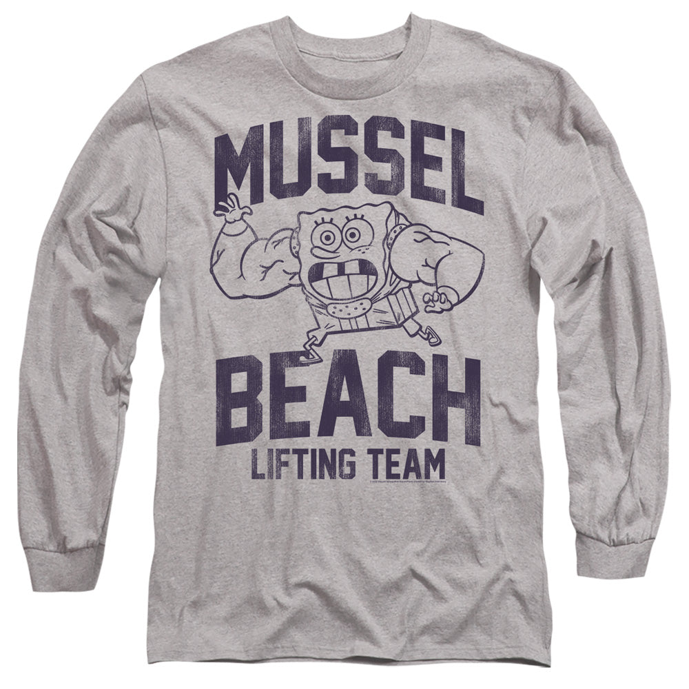 Spongebob Mussle Beach Lifting Team Mens Long Sleeve Shirt Athletic Heather Officially Licensed