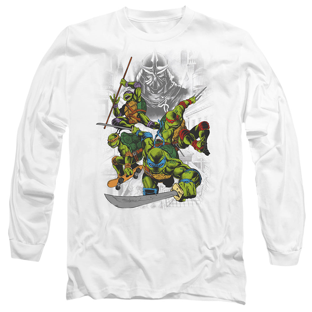 Tmnt Shredder And Turtles Comic Mens Long Sleeve Shirt White Officially Licensed