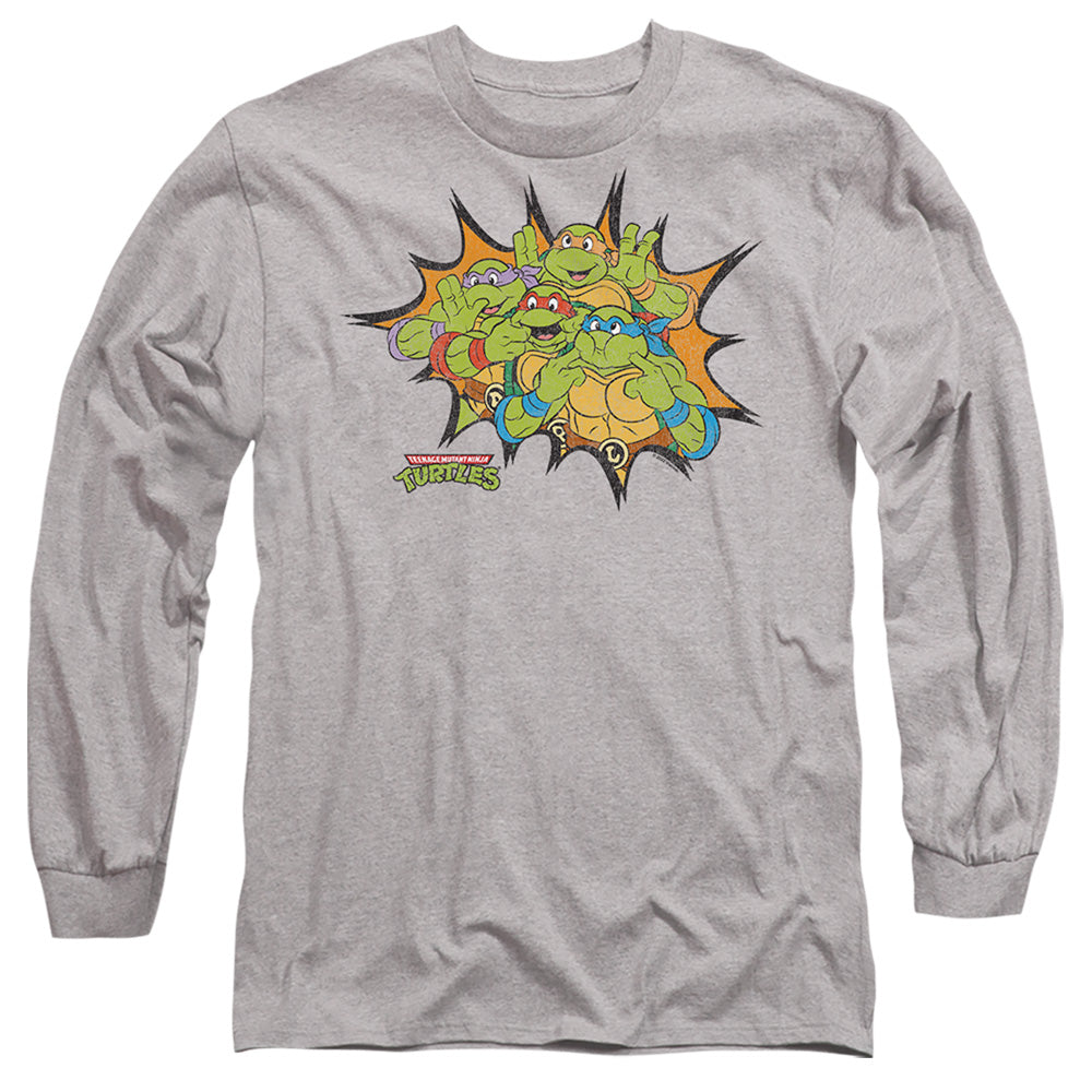 Tmnt Funny Face Turtles Mens Long Sleeve Shirt Athletic Heather Officially Licensed