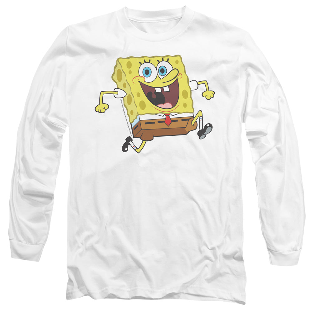Spongebob Squarepants Running Spongebob Mens Long Sleeve Shirt White Officially Licensed