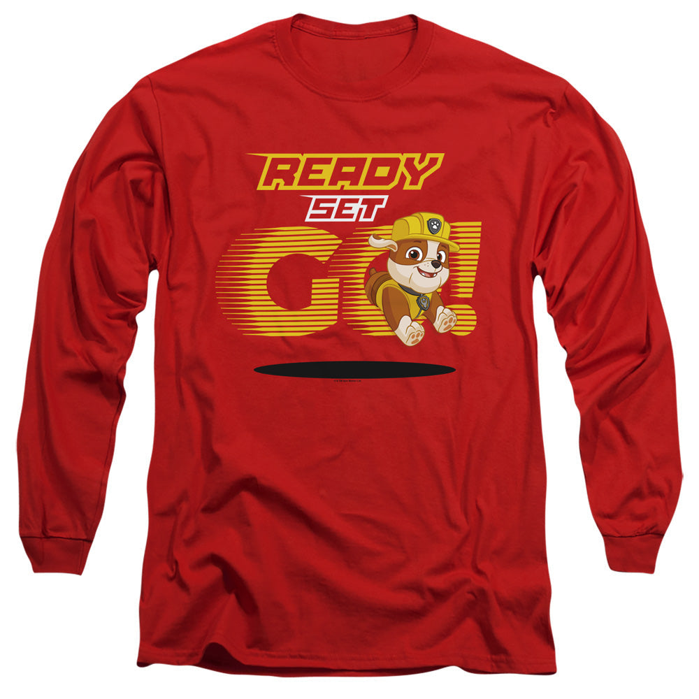 Paw Patrol Ready Set Go! Rubble Mens Long Sleeve Shirt Red Officially Licensed