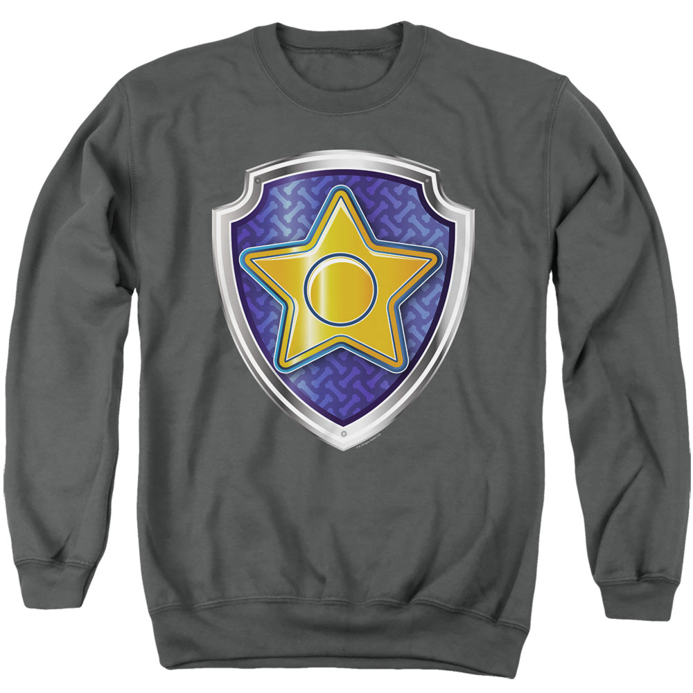 Paw Patrol Chase Badge Mens Crewneck Sweatshirt Charcoal Officially Licensed