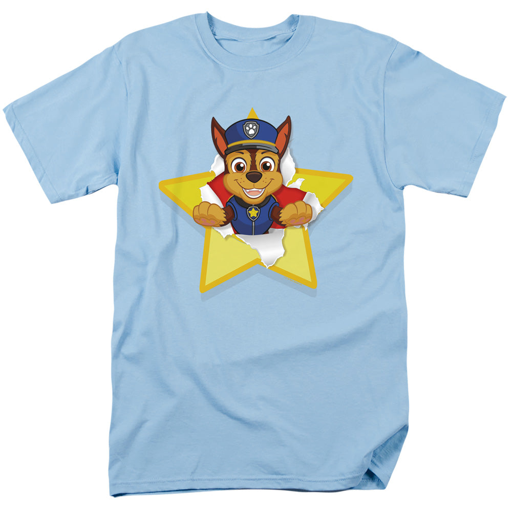 Paw Patrol Chase Torn Star Mens T Shirt Light Blue Officially Licensed