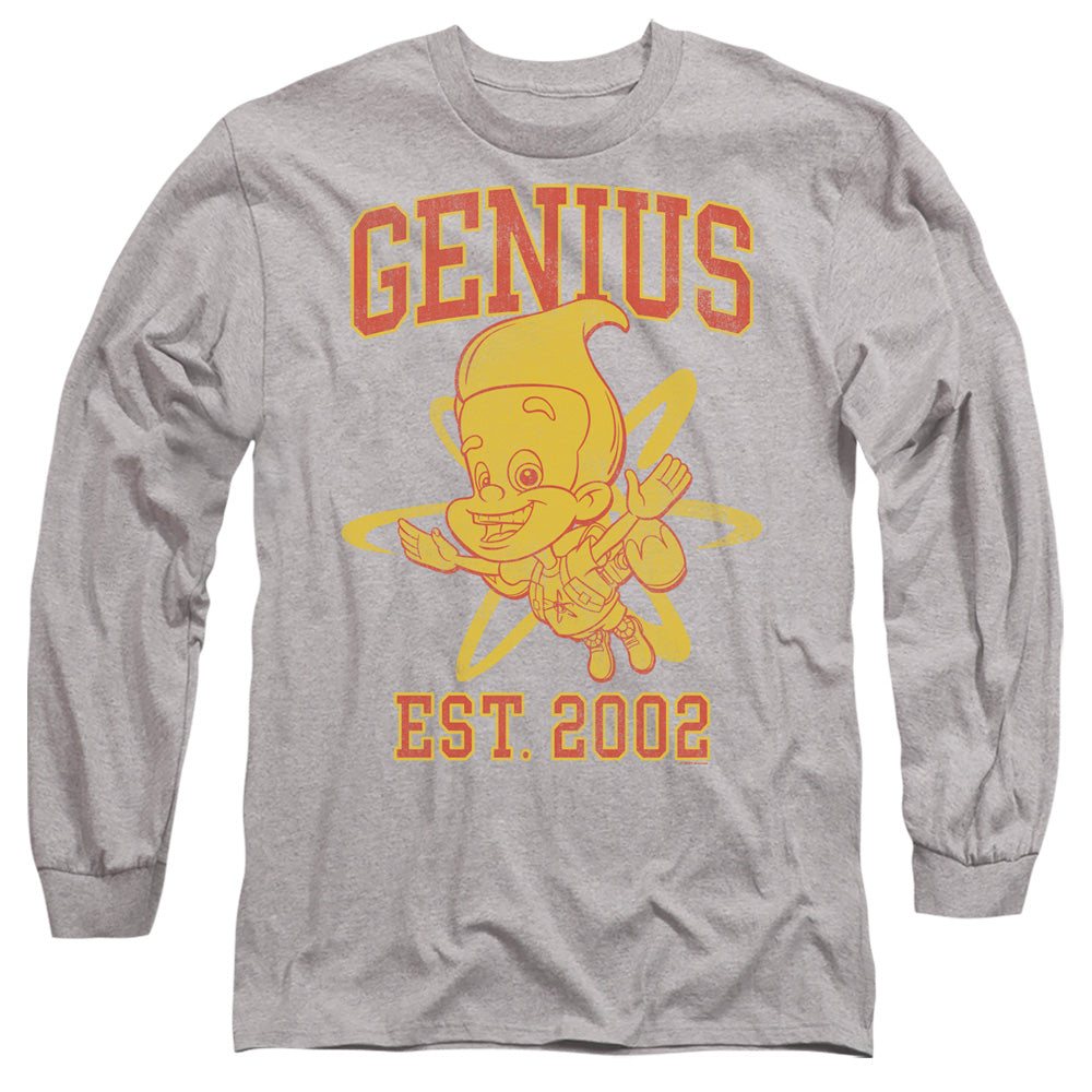 Jimmy Neutron Genius Collegiate Mens Long Sleeve Shirt Athletic Heather Officially Licensed