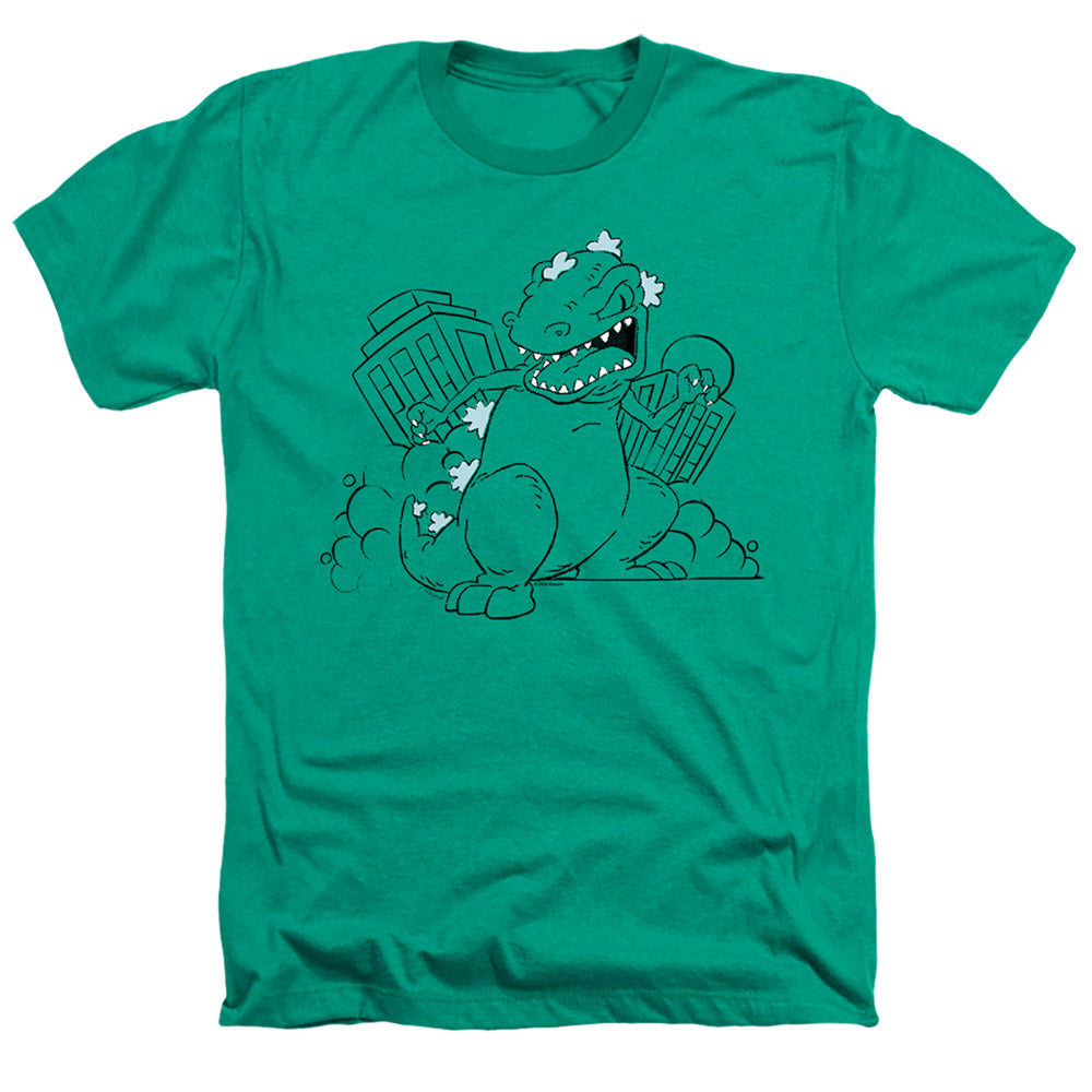 Rugrats Reptar Destroys City Heather Mens T Shirt Kelly Green Officially Licensed
