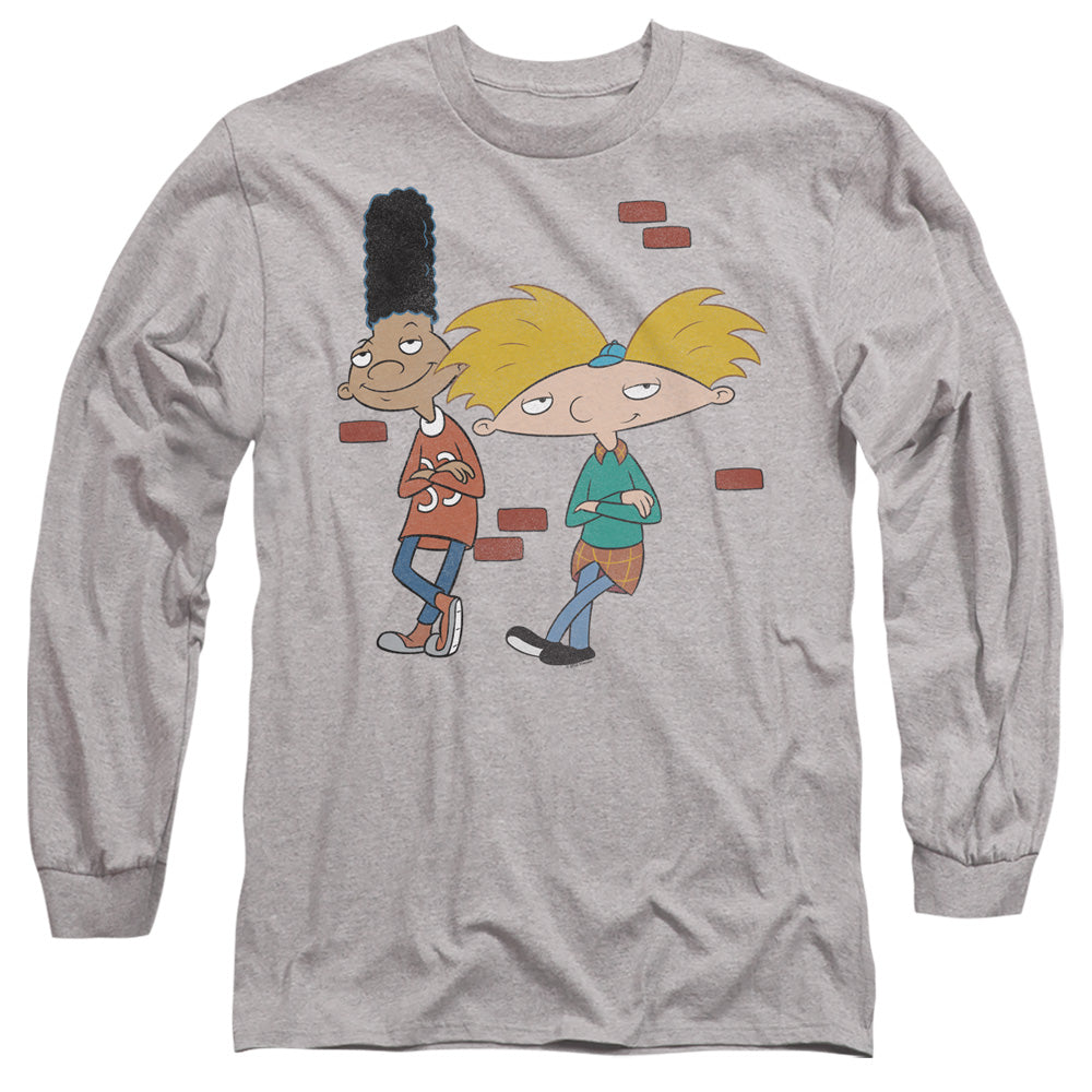 Hey Arnold Arnold And Gerald Leaning Mens Long Sleeve Shirt Athletic Heather Officially Licensed