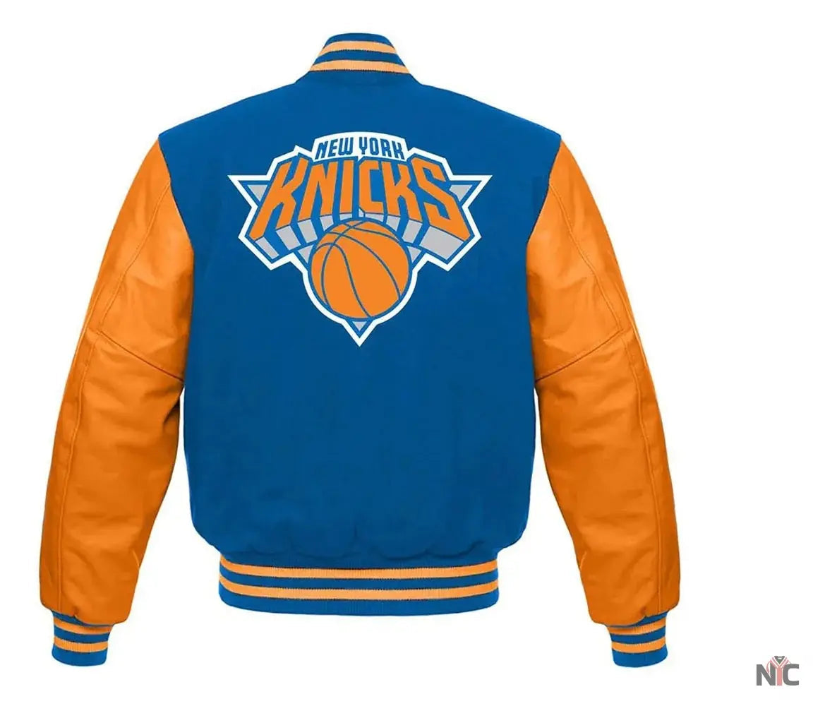 NY Knicks Blue and Orange Varsity Jacket New York Knicks Jackets / NBA