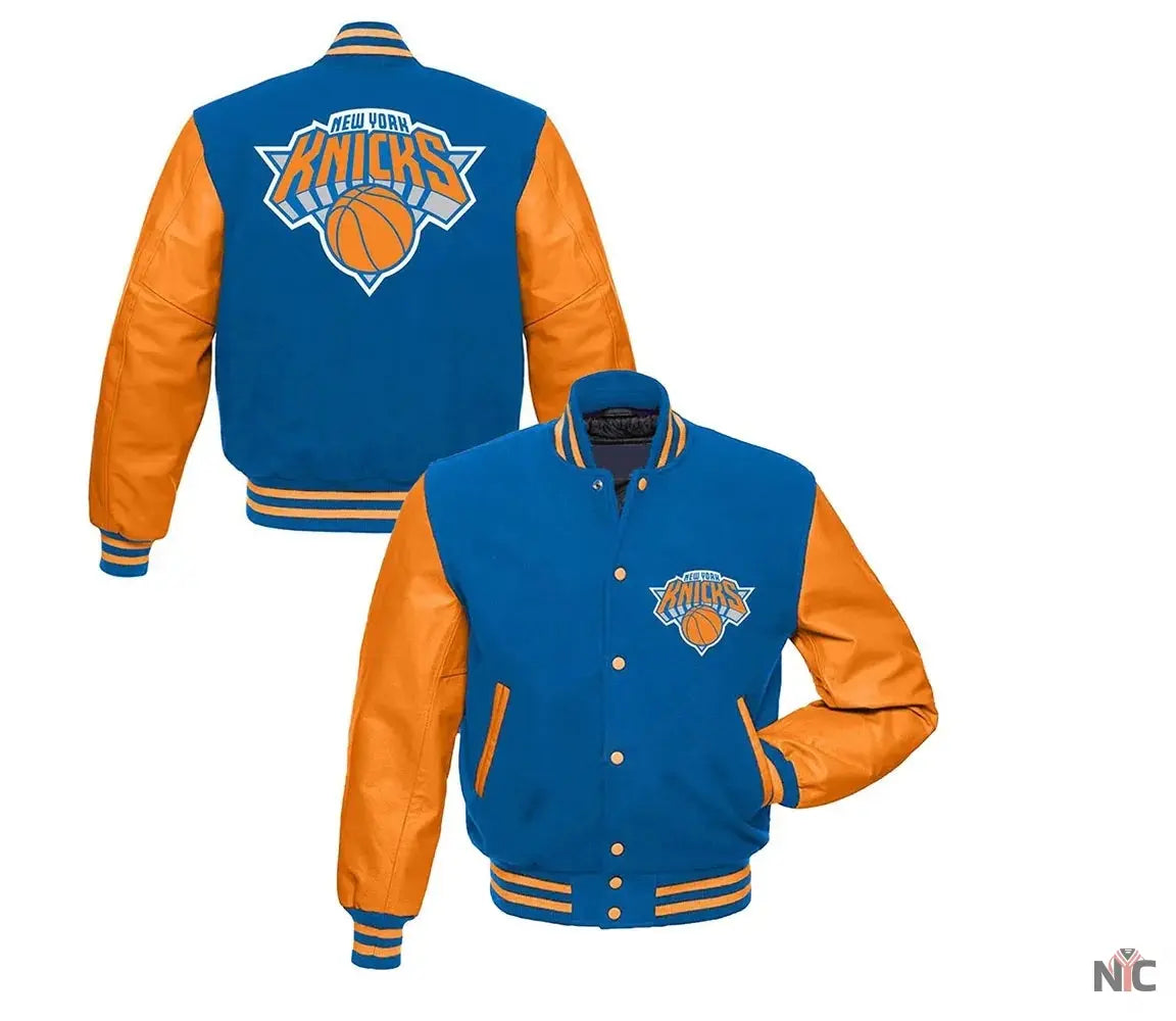 NY Knicks Blue and Orange Varsity Jacket New York Knicks Jackets / NBA