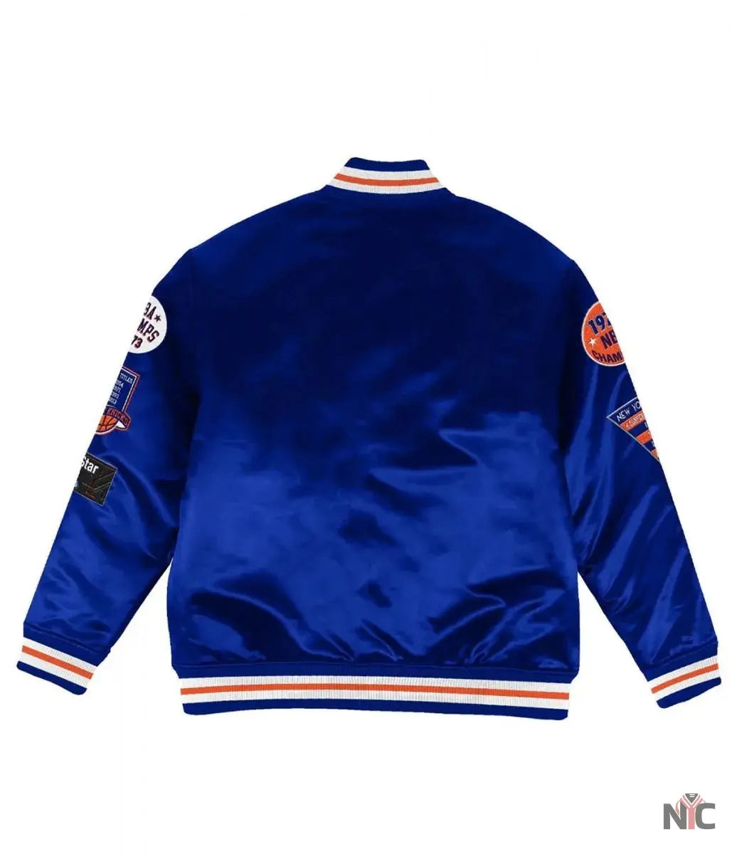 NY Knicks Champ City Bomber Satin Royal Blue Jacket