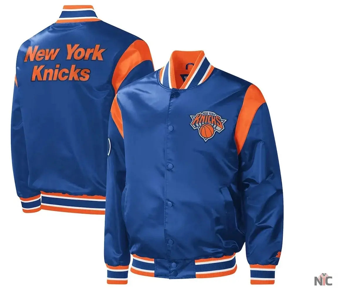 NY Knicks Force Play Varsity Blue Satin Jacket