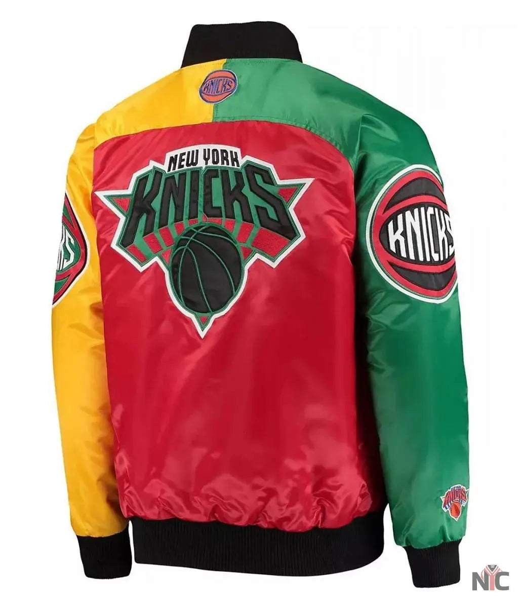 NY Knicks Ty Mopkins Satin Full-Snap Black and Red Jacket
