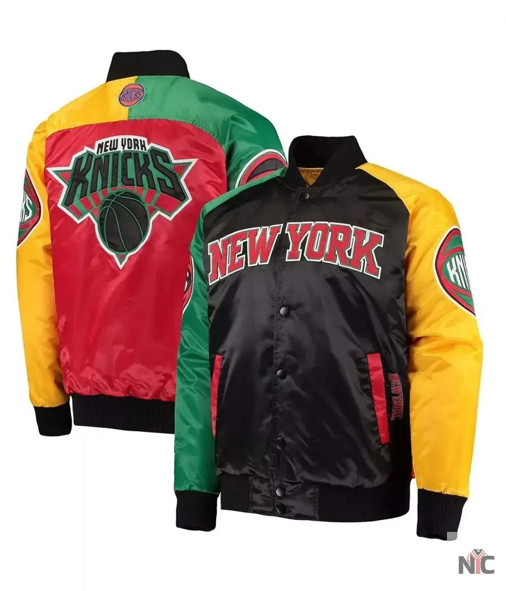 NY Knicks Ty Mopkins Satin Full-Snap Black and Red Jacket