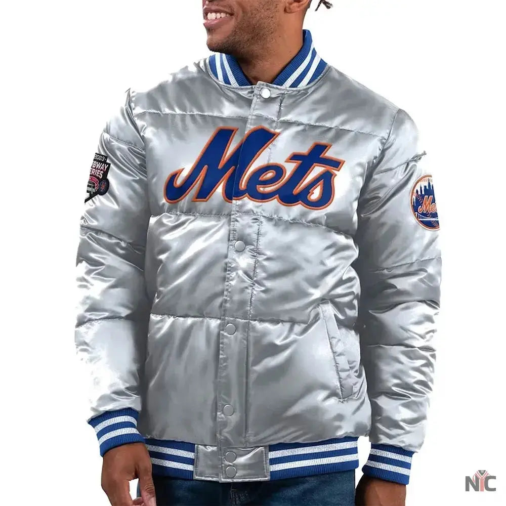 NY Mets Cooperstown Collection Bronx Puffer Satin Jacket