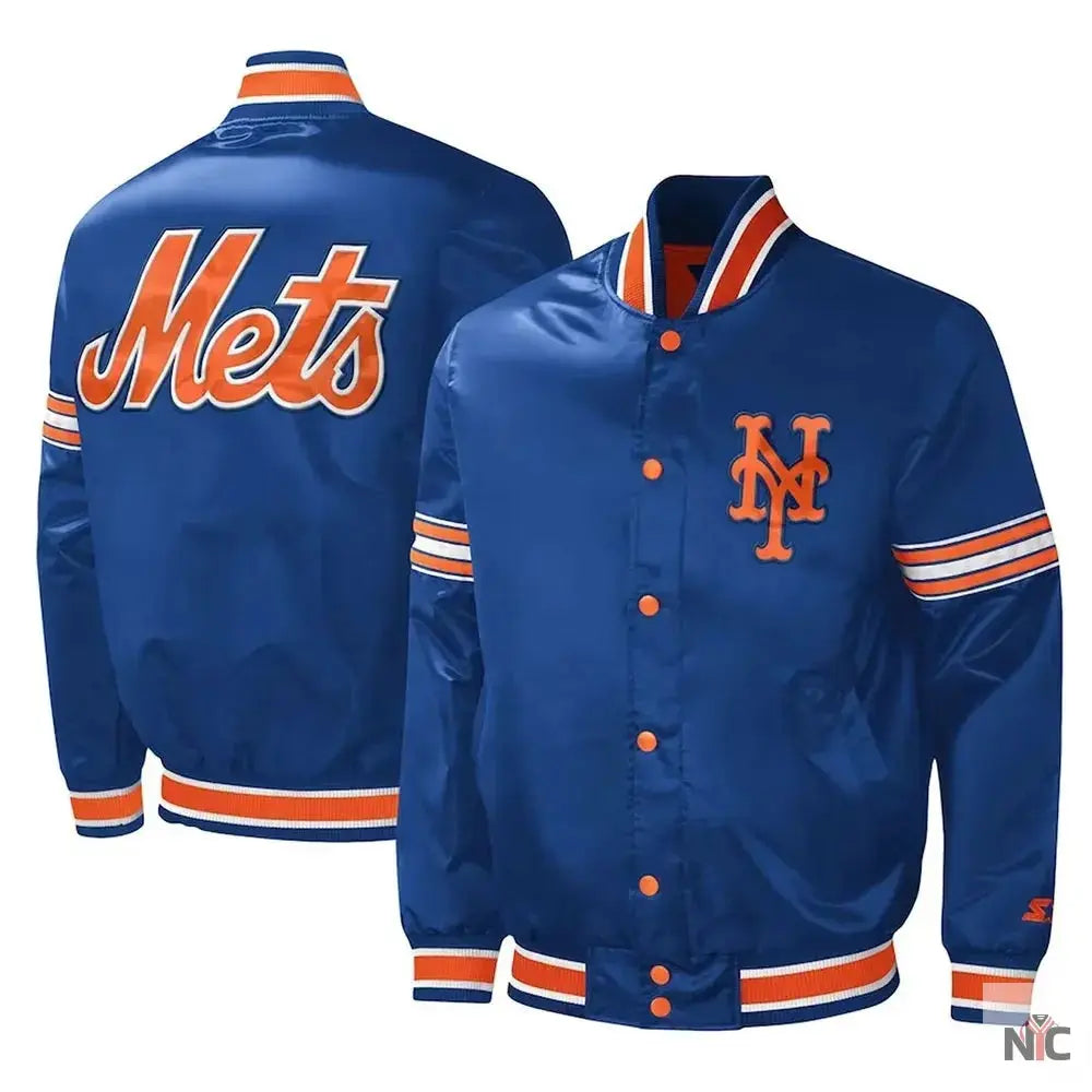 NY Mets Midfield Royal and Orange Satin Jacket
