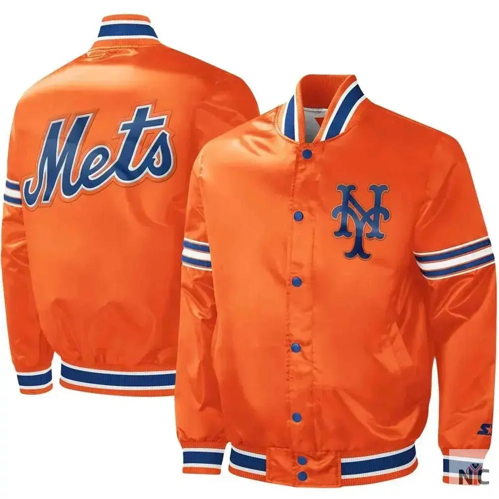 NY Mets Midfield Royal and Orange Satin Jacket