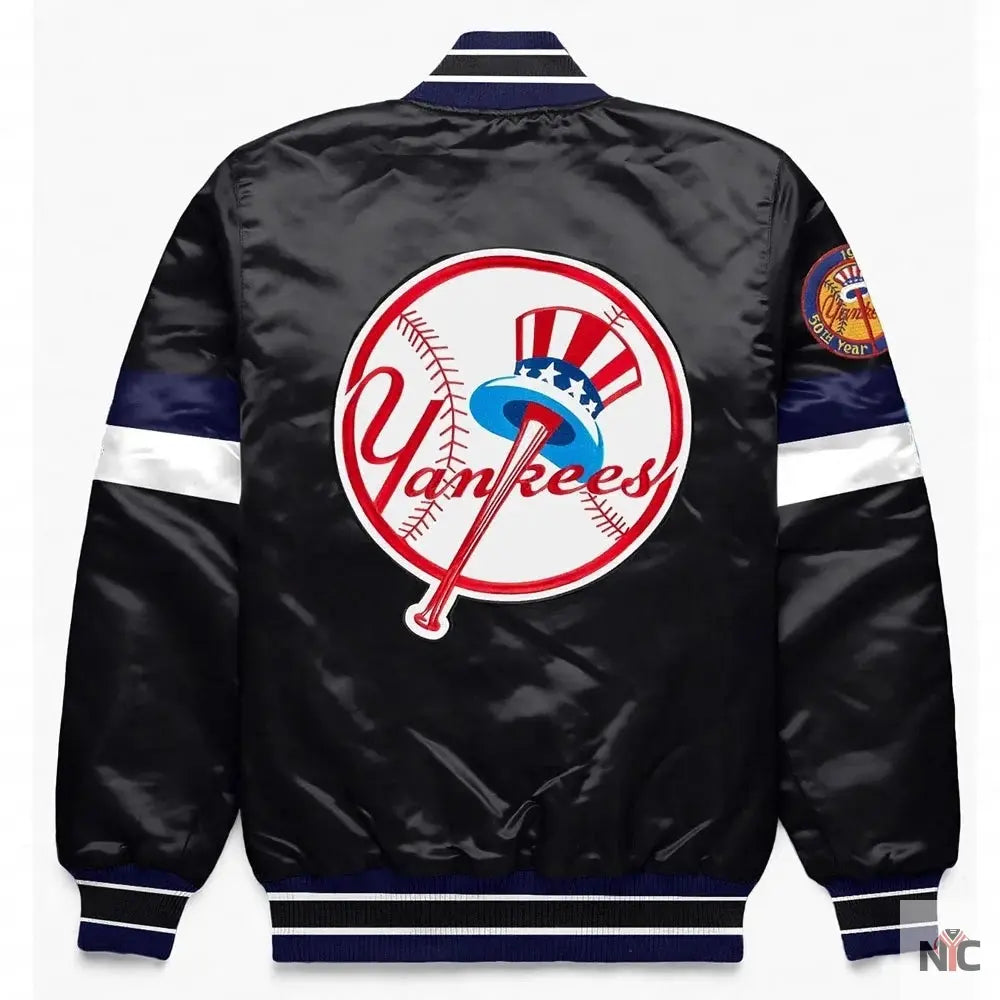 NY Yankees Home Game Black Varsity Satin Jacket