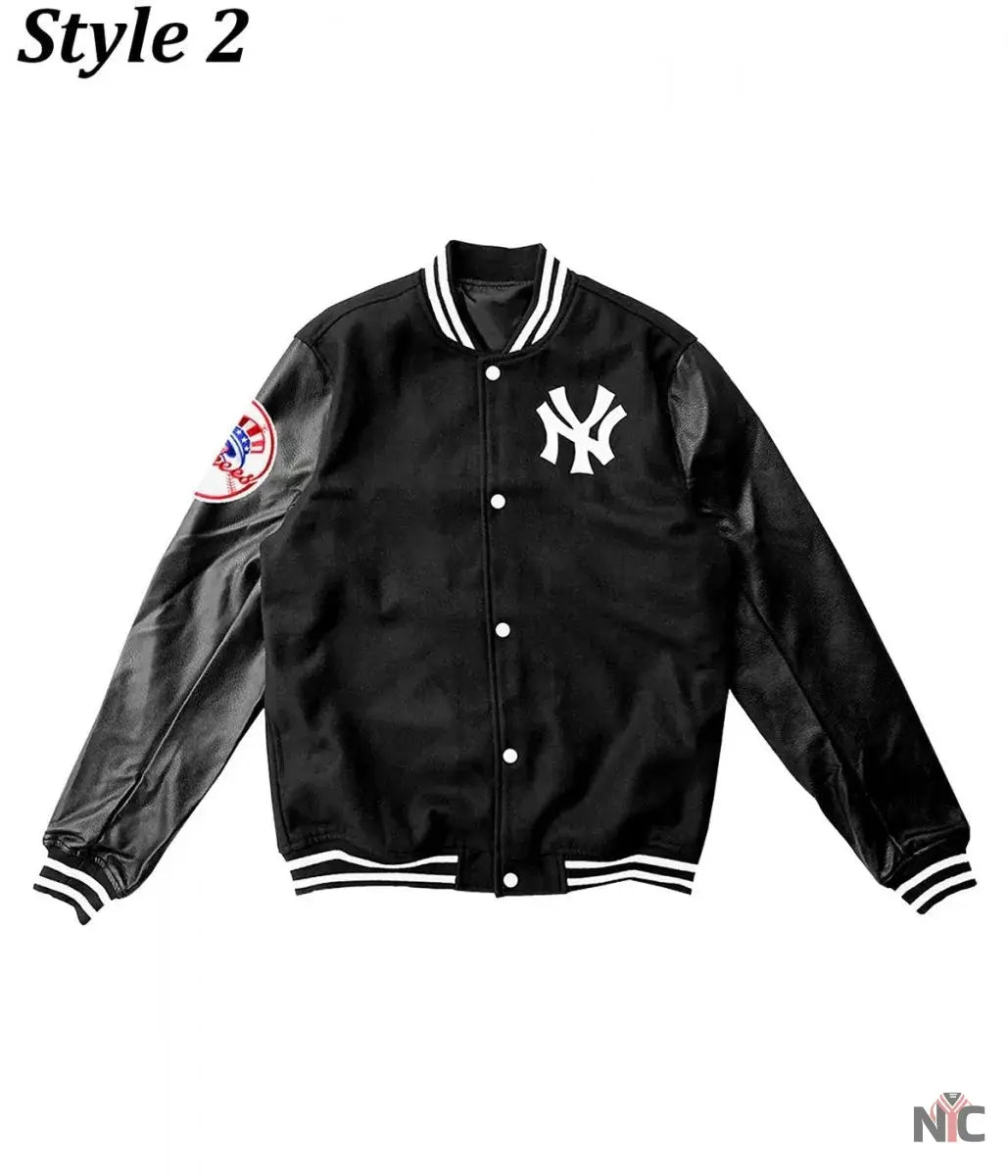 NY Yankees Varsity Wool Leather Black Jacket