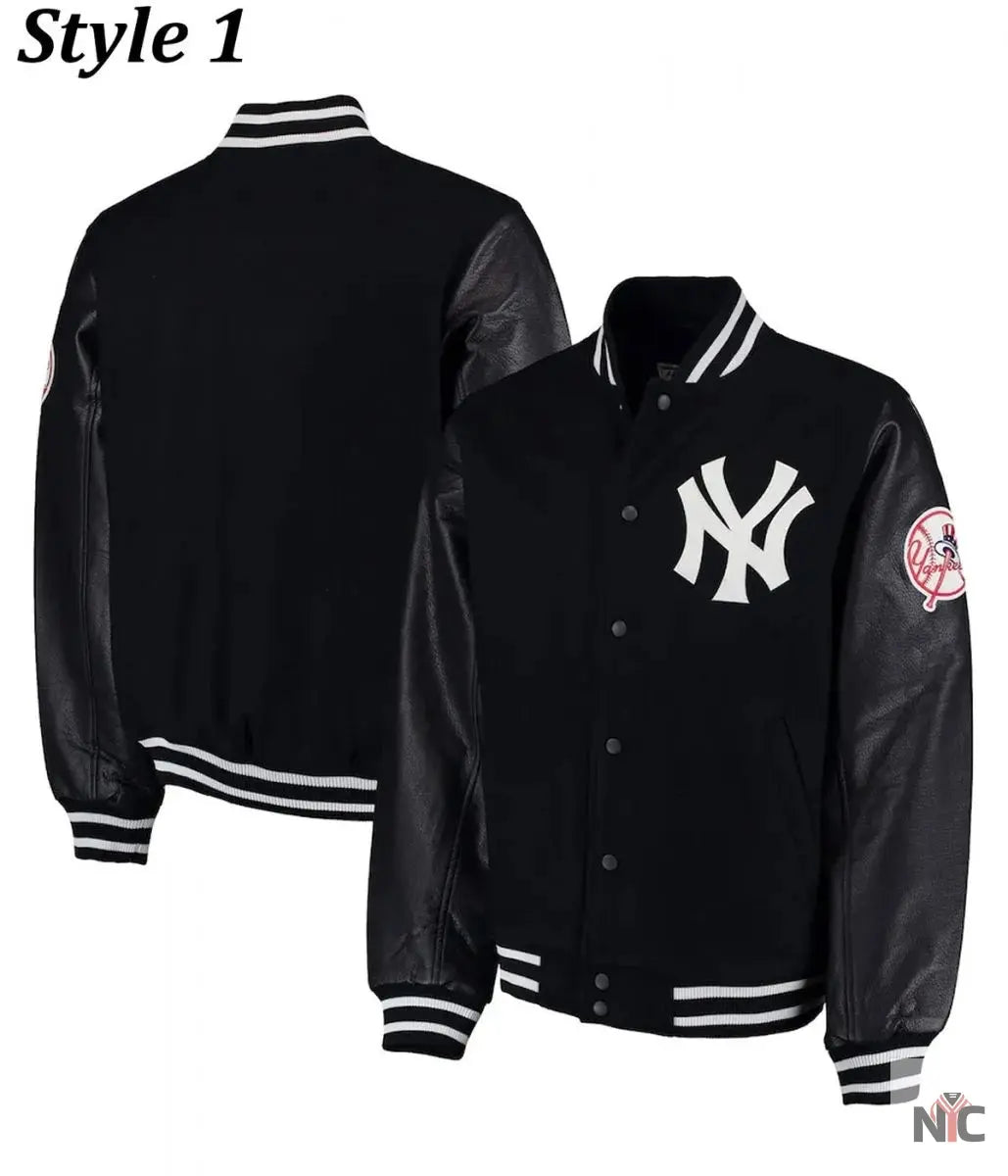 NY Yankees Varsity Wool Leather Black Jacket