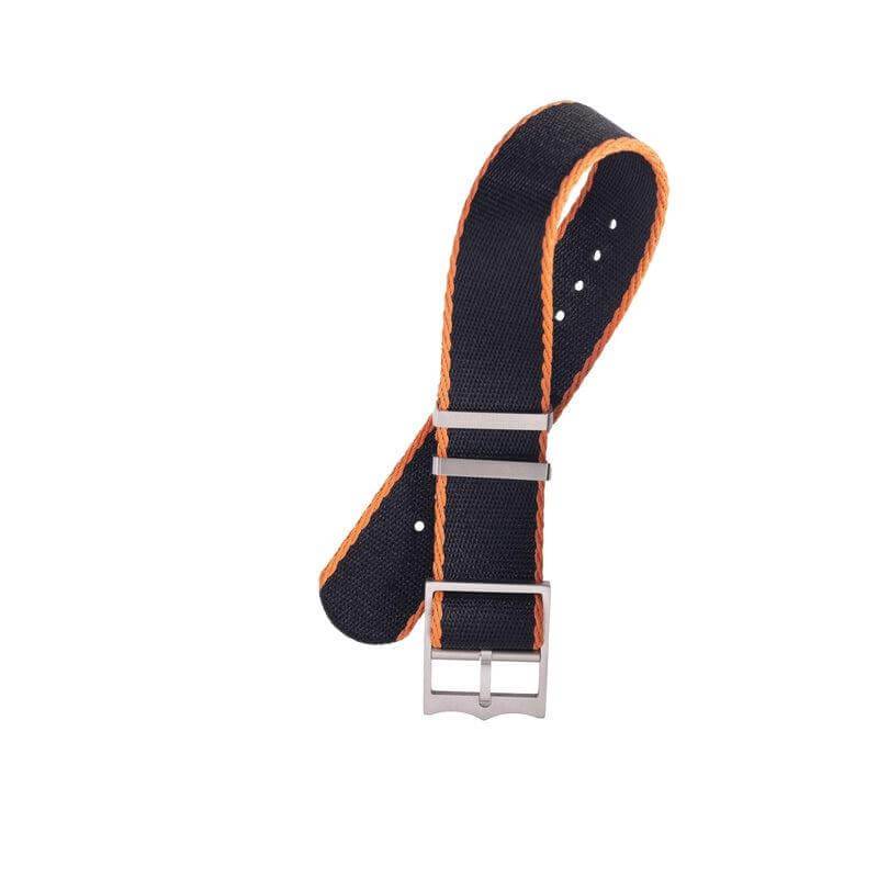 Eco-Friendly Nylon Military Watch Strap Black - Orange-Single Pass