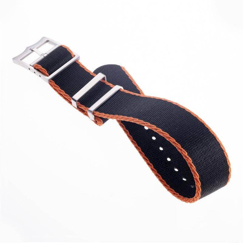 Eco-Friendly Nylon Military Watch Strap Black - Orange-Single Pass