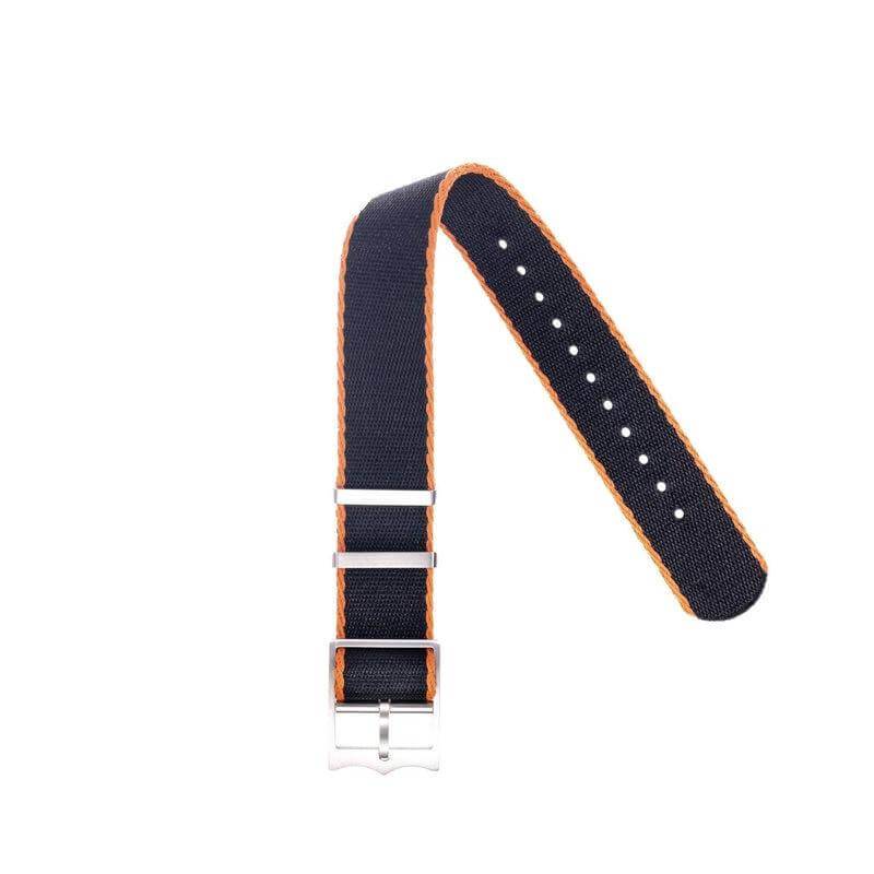 Eco-Friendly Nylon Military Watch Strap Black - Orange-Single Pass