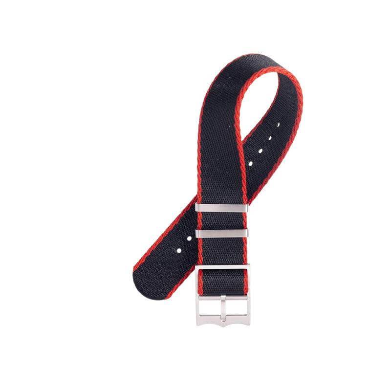 Eco-Friendly Nylon Military Watch Strap Black - Red - Single Pass -100% Eco-Friendly