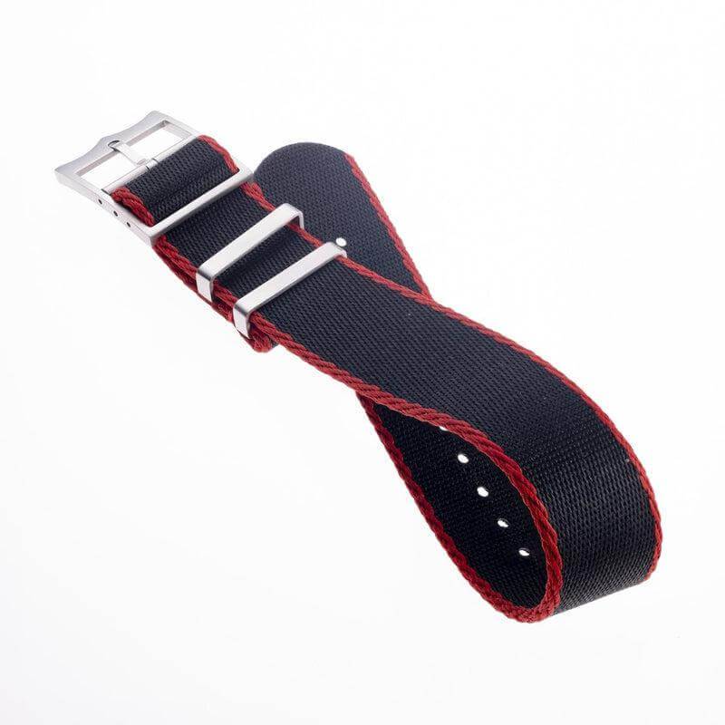 Eco-Friendly Nylon Military Watch Strap Black - Red - Single Pass -100% Eco-Friendly