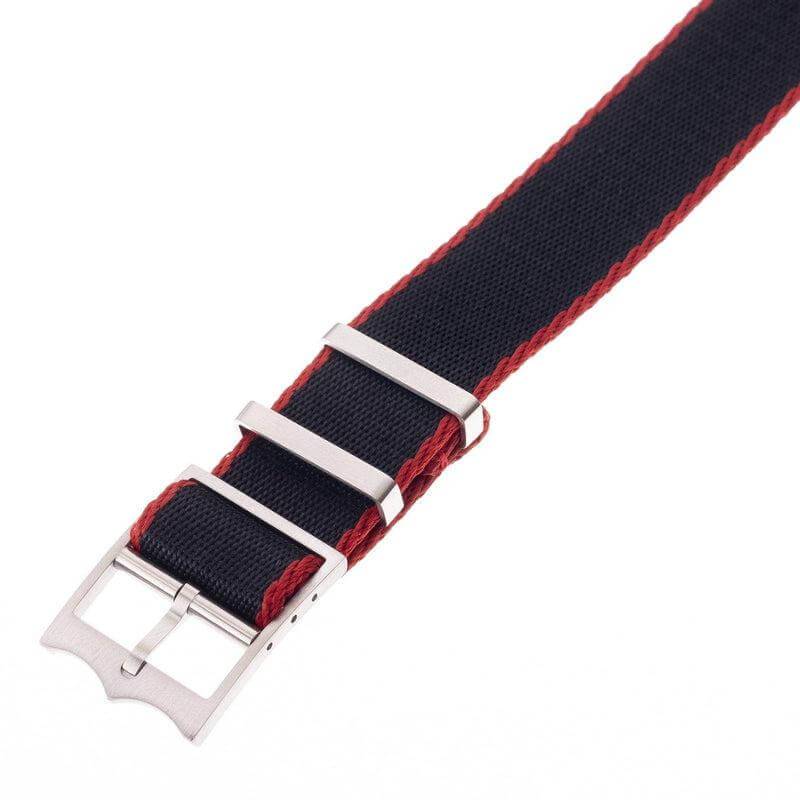 Eco-Friendly Nylon Military Watch Strap Black - Red - Single Pass -100% Eco-Friendly