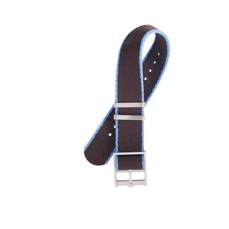 Eco-Friendly Nylon Military Watch Strap Brown - Light Blue - Single Pass