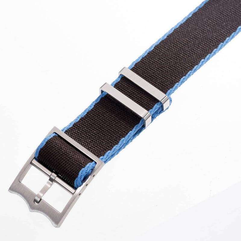 Eco-Friendly Nylon Military Watch Strap Brown - Light Blue - Single Pass