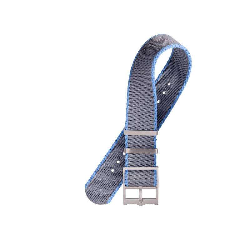 Eco-Friendly Nylon Military Watch Strap Grey - Light Blue - Single Pass