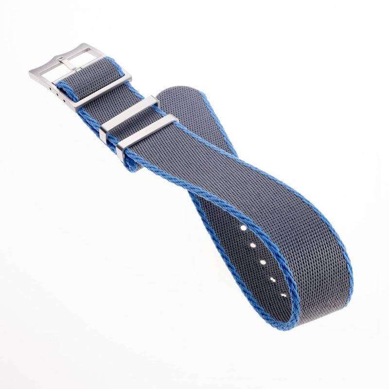 Eco-Friendly Nylon Military Watch Strap Grey - Light Blue - Single Pass