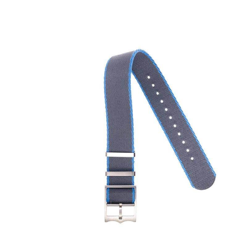 Eco-Friendly Nylon Military Watch Strap Grey - Light Blue - Single Pass