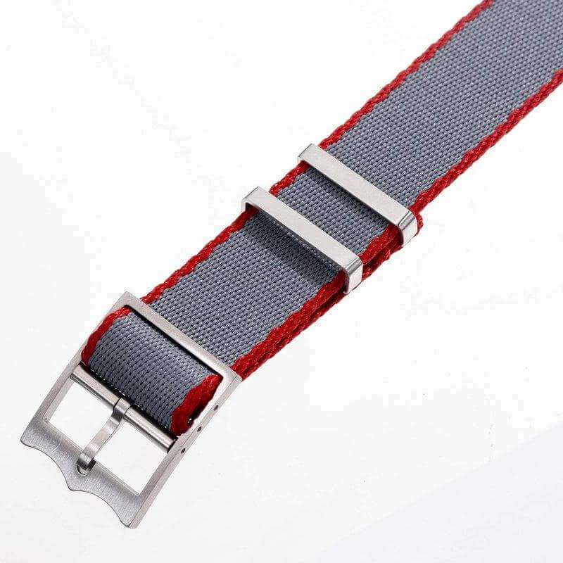 Eco-Friendly Nylon Military Watch Strap Watch Strap Grey-Red - Single Pass