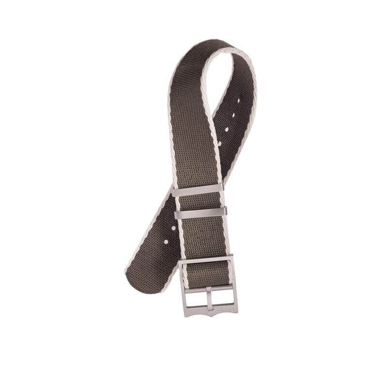 Eco-Friendly Nylon Military Watch Strap Military Green - Ecru- Single Pass
