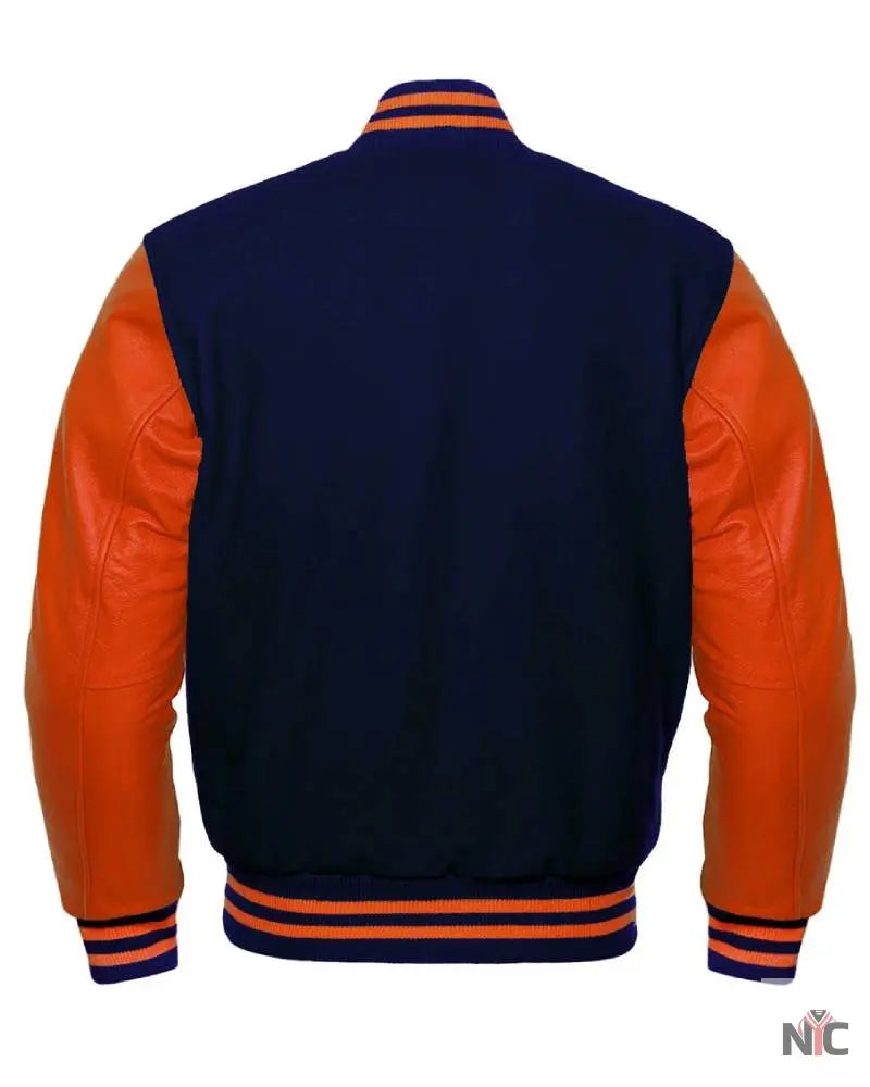 Navy Blue And Orange Varsity Jacket