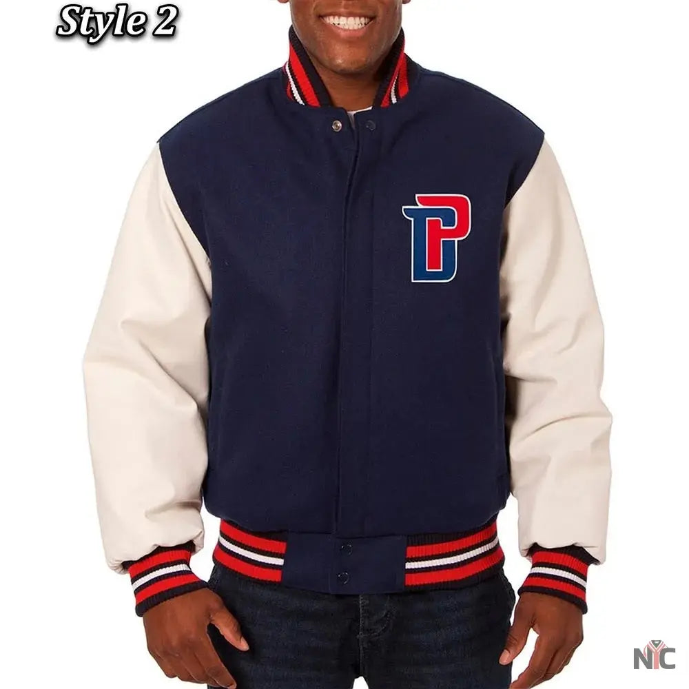Navy White Detroit Pistons Varsity Jacket