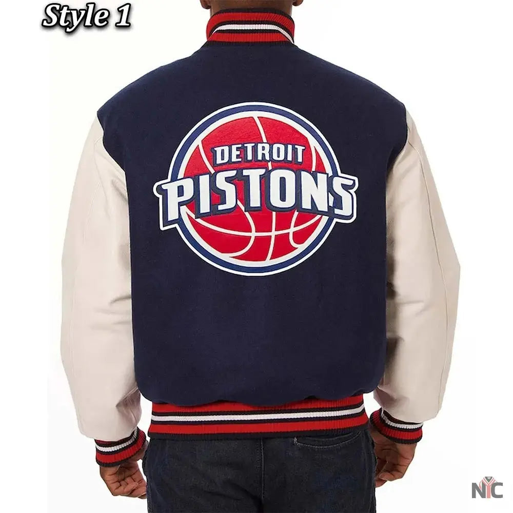 Navy White Detroit Pistons Varsity Jacket