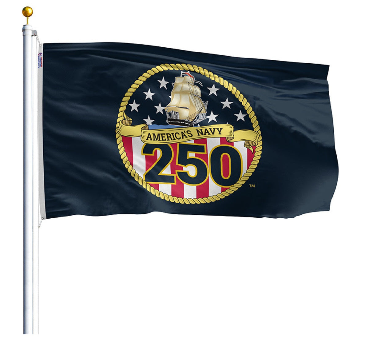 Navy 250th Anniversary Flag 3'x5' - Official | Made in USA