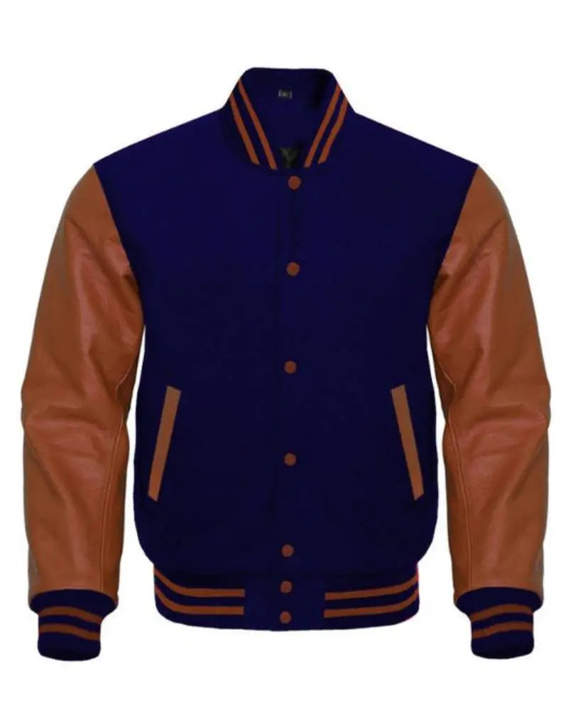 Navy Blue And Brown Varsity Jacket