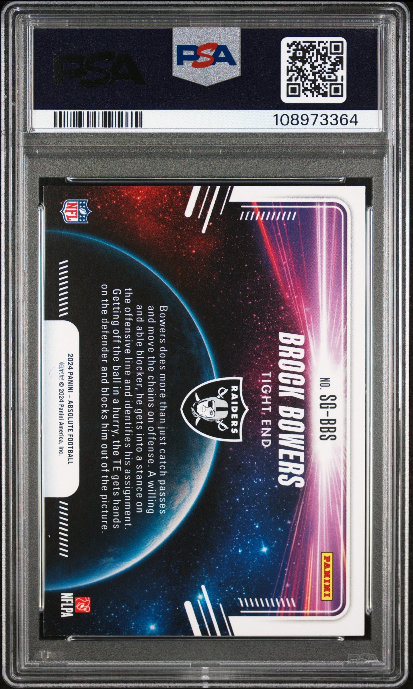 Graded 2024 Panini Absolute Brock Bowers #SGBBS Star Gazing Rookie RC Football Card PSA 9 Mint