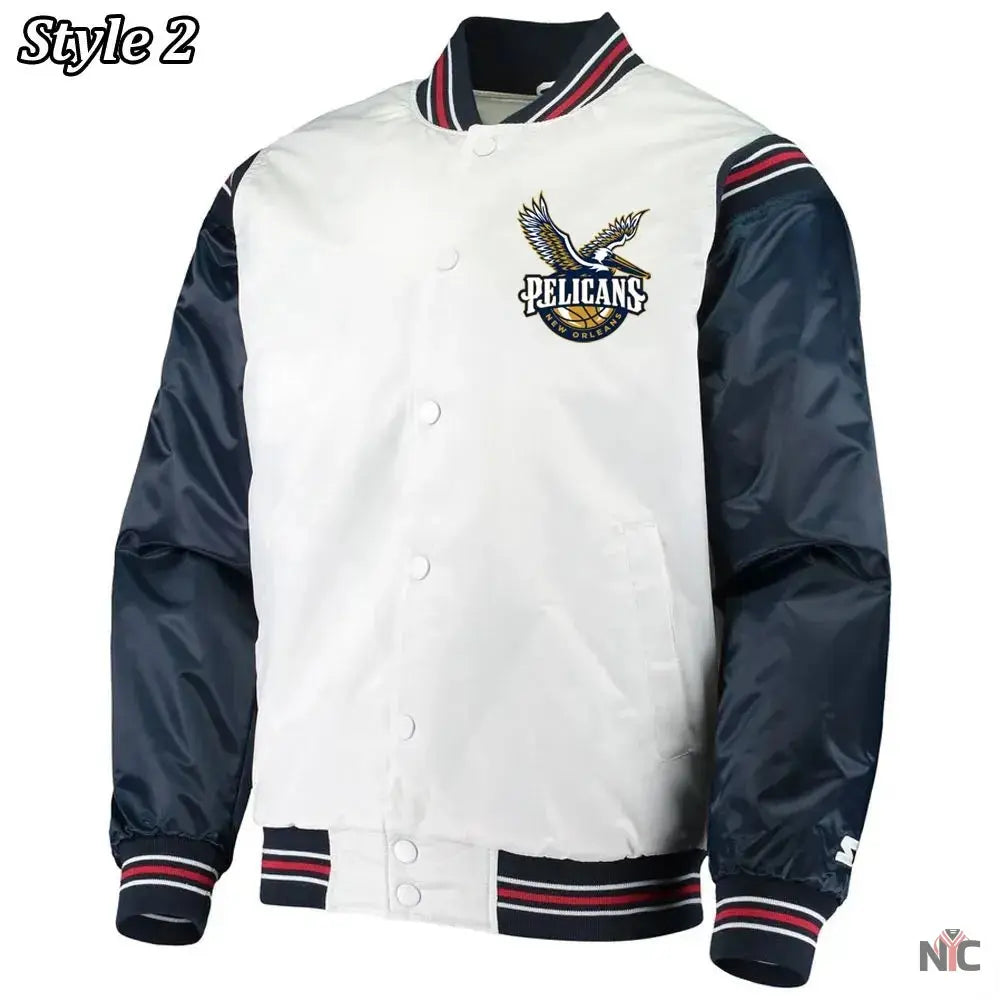 New Orleans Pelicans Renegade Varsity White Navy Jacket