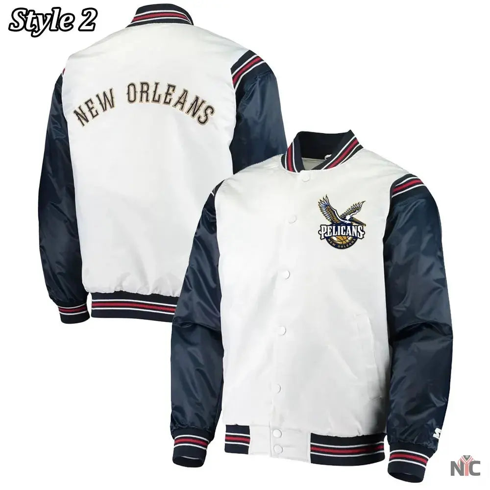 New Orleans Pelicans Renegade Varsity White Navy Jacket